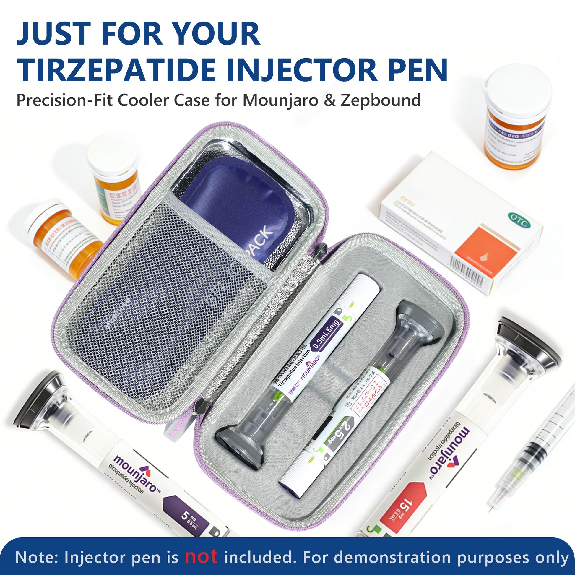 tirzepatide case Purple Big Insulated Travel Case for Mounjaro Zepbound Pens, TSA Appro –  MEDINEED